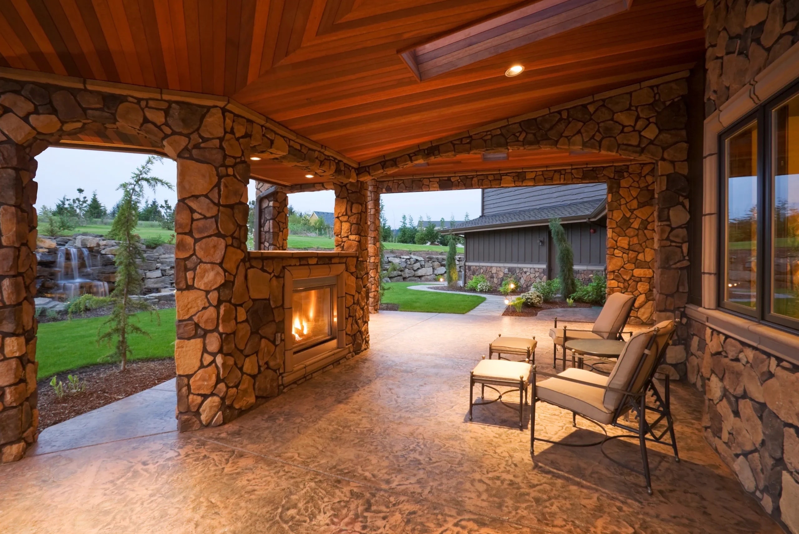 Stone patio outdoor living space in DFW